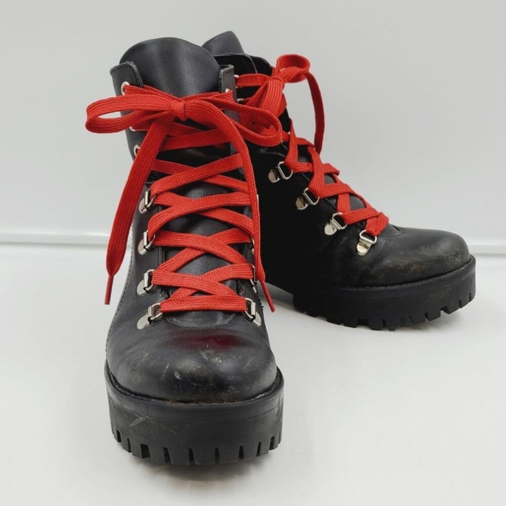Steve Madden Hiking Boots, Black Leather Size 6.5 PRE-OWNED